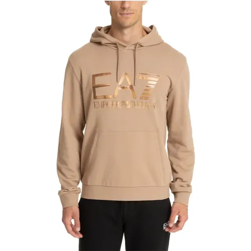 Kordelzug Gemustert Logo Tasche Hoodie , Herren, Größe: M - Emporio Armani EA7 - Modalova