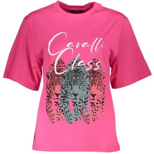 Elegantes Slim Fit Rosa Tee mit Stilvollem Druck - Cavalli Class - Modalova