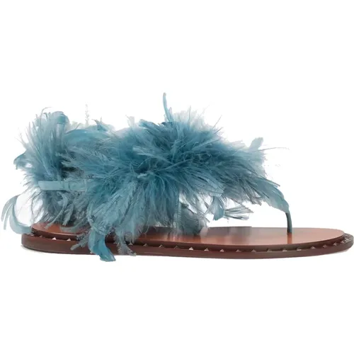 Feather Trim Leather Sandals , female, Sizes: 5 1/2 UK, 3 UK, 4 UK - Valentino Garavani - Modalova