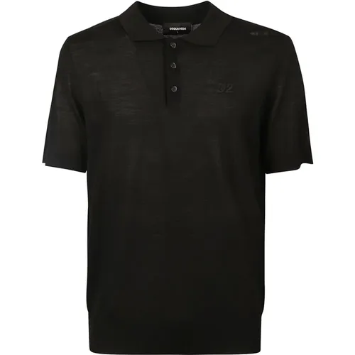 Wool Polo Shirt with D2 Embroidery , male, Sizes: L, S, M - Dsquared2 - Modalova