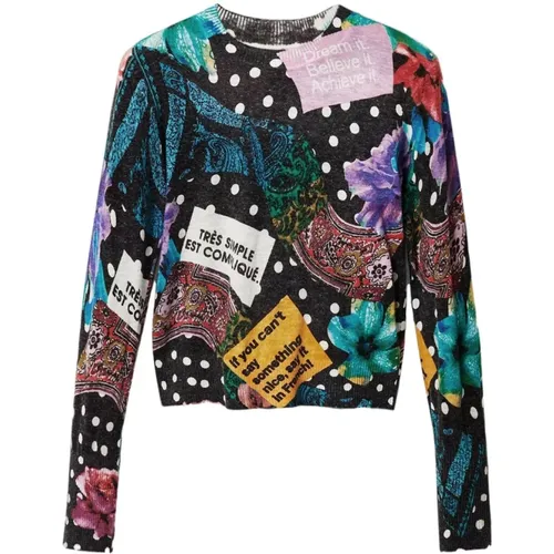 Black Printed Knitwear with Long Sleeves , female, Sizes: M, L, S, XL - Desigual - Modalova