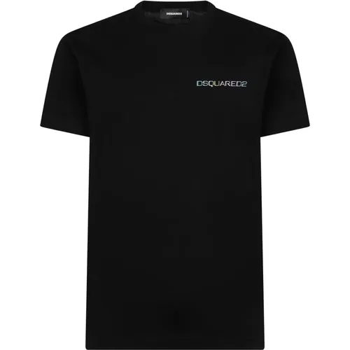 Schwarzes Bedrucktes T-Shirt und Polo,T-Shirts,Schwarzes Baumwoll-T-Shirt mit Logo-Print - Dsquared2 - Modalova
