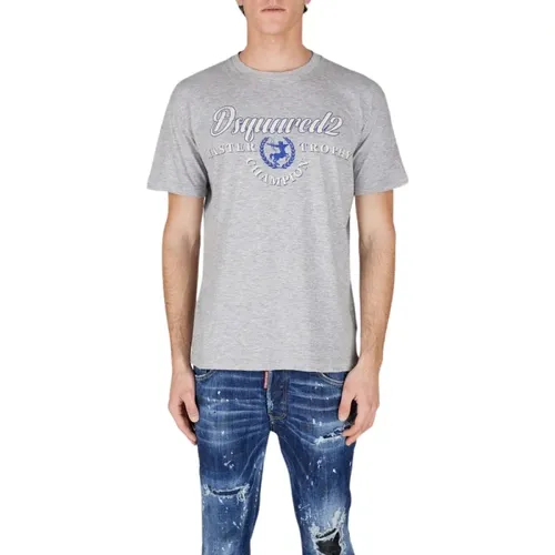 Graues Baumwoll-T-Shirt, Moderner Logo-Print, Lockerer Schnitt , Herren, Größe: L - Dsquared2 - Modalova