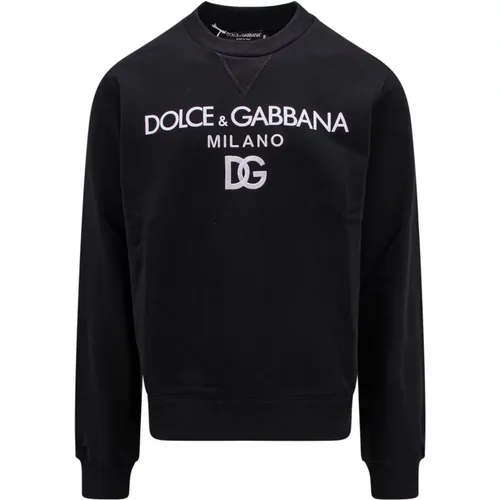 Schwarzer Baumwoll-Sweatshirt mit Frontlogo - Dolce & Gabbana - Modalova