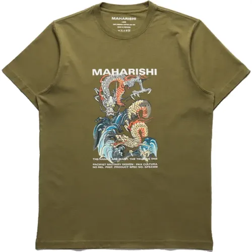 Organisches T-Shirt mit Doppel-Drachen , Herren, Größe: M - Maharishi - Modalova