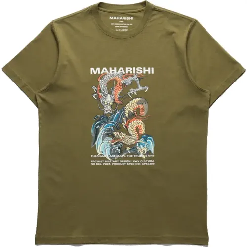 Organisches T-Shirt mit Doppel-Drachen , Herren, Größe: S - Maharishi - Modalova