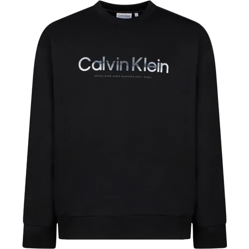 Schwarzer Logo-Sweatshirt Baumwolle Rundhals,Schwarze Pullover für Männer - Calvin Klein - Modalova