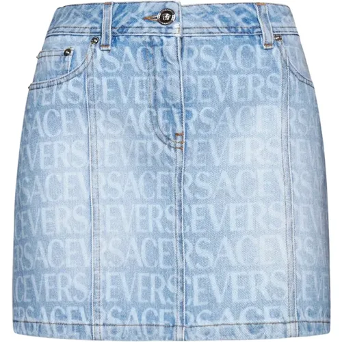 Denim Logo Laser Skirt , female, Sizes: S - Versace - Modalova