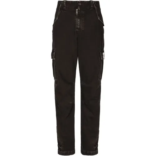 Schwarze Gewaschene Jeans Cargo Hose - Dolce & Gabbana - Modalova