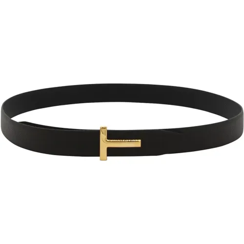 Gold Coffee Leather T Belt , male, Sizes: 105 CM - Tom Ford - Modalova