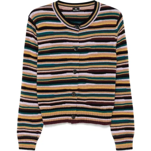 Gestreifter Wollpullover mit Knopfleiste und Rundhalsausschnitt , Damen, Größe: XS - Paul Smith - Modalova