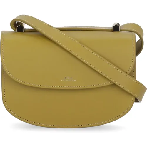 Olive Leather Shoulder Bag with Golden Logo , female, Sizes: ONE SIZE - A.p.c. - Modalova