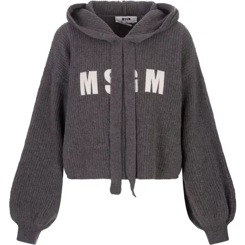 Grey Hooded Sweater with Impact Logo , female, Sizes: L - Msgm - Modalova