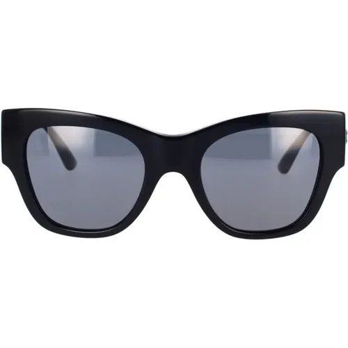 Cat-Eye Sonnenbrille in Schwarz und Dunkelgrau , unisex, Größe: 52 MM - Versace - Modalova