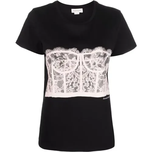 Lace Corset Print T-Shirt , female, Sizes: S, M, 2XS, XS - alexander mcqueen - Modalova