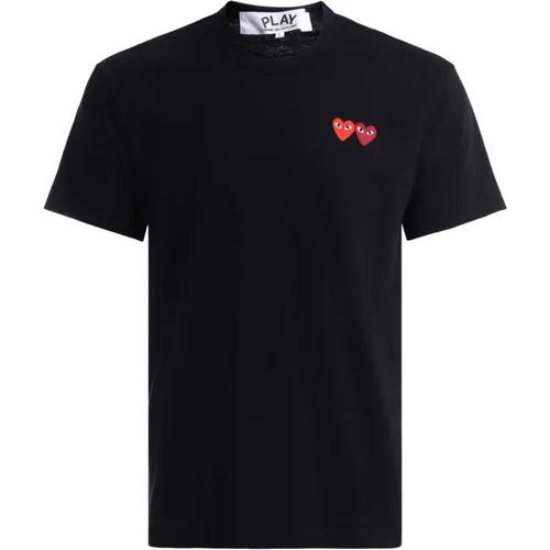 Schwarzes Baumwoll-T-Shirt mit Doppelherz , Herren, Größe: L - Comme des Garçons Play - Modalova