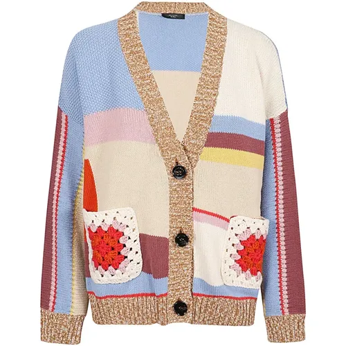 Multicolored Cotton Crochet Cardigan with Pockets , female, Sizes: L - Max Mara Weekend - Modalova