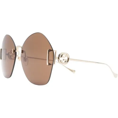 Gg1203S 003 Sunglasses,Gold/Violette Sonnenbrille mit Goldkette - Gucci - Modalova
