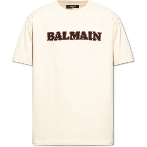 T-shirt with logo , male, Sizes: L, 3XL - Balmain - Modalova