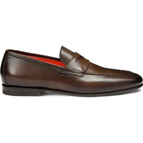 Handgefertigter Leder-Pennyloafer,Herren polierter Lederslipper - Santoni - Modalova