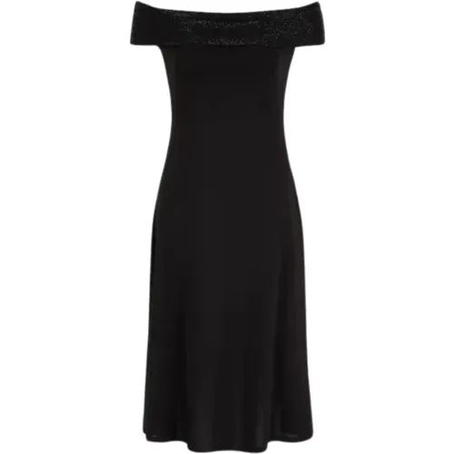 Jersey-Viskose-Kleid mit Strass-Ausschnitt , Damen, Größe: S - Emporio Armani - Modalova