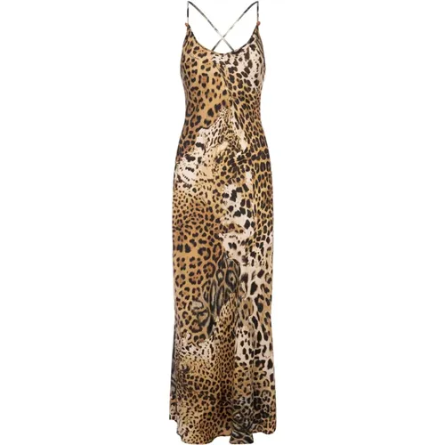 Seiden-Midi-Kleid mit Leopardenmuster - Roberto Cavalli - Modalova