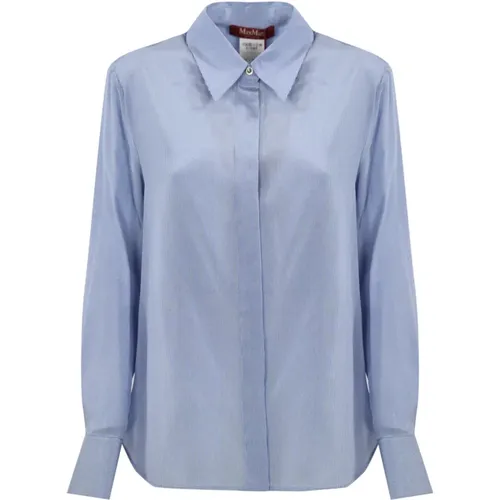 Blaue Seiden gestreifte Bluse , Damen, Größe: 2XS - Max Mara Studio - Modalova