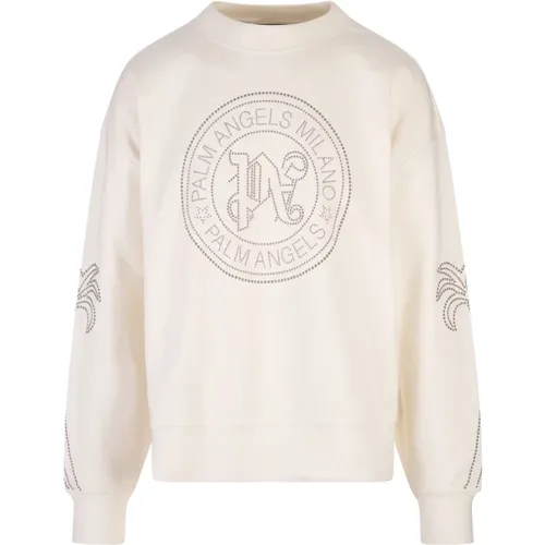 Weiße Crewneck Sweatshirt mit Studded Logo , Herren, Größe: S - Palm Angels - Modalova