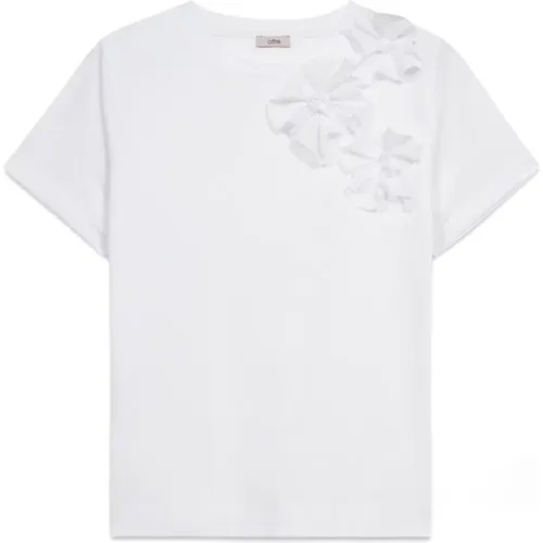 T-Shirt mit Blumenapplikationen , Damen, Größe: L - Oltre - Modalova