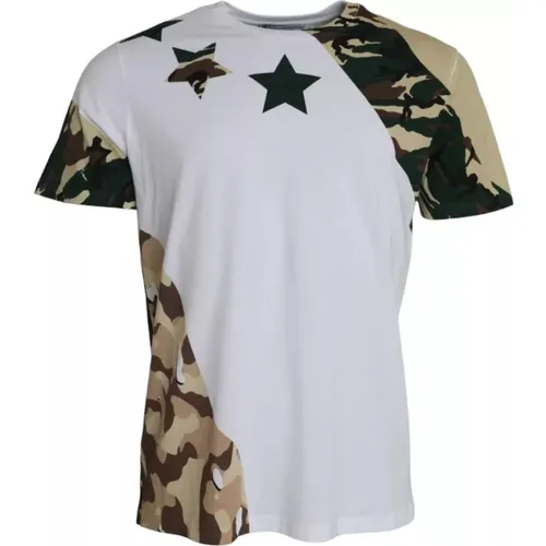 Camouflage Stars Round Neck Men's T-Shirt , male, Sizes: L - Dolce & Gabbana - Modalova