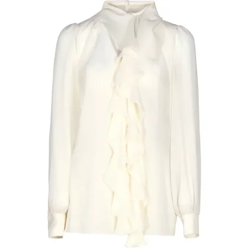 Silk Ruffled Crew Neck Shirt , female, Sizes: M - Dolce & Gabbana - Modalova