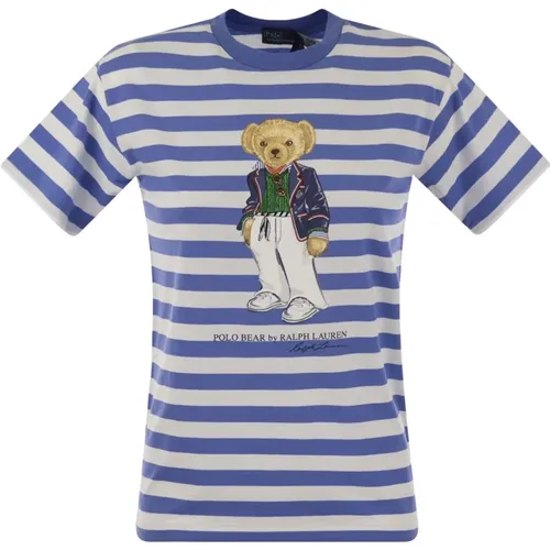 Polo Polo Bear Striped Cotton T Shirt , female, Sizes: XS, L, S - Ralph Lauren - Modalova