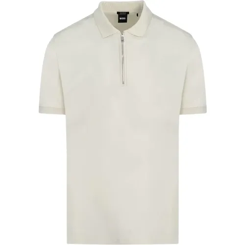 Zip Polo Shirt Milk , male, Sizes: 2XL, XL, 3XL, L, M - Hugo Boss - Modalova