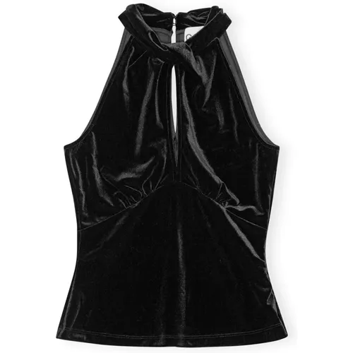 Schwarzes Velvet Jersey Top mit Eleganter Detail , Damen, Größe: L - Ganni - Modalova