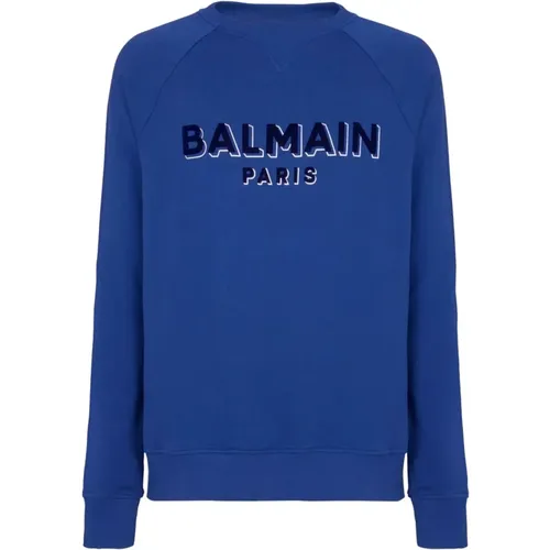 Imperial Blauer Sweatshirt mit Samtigem Logo , Herren, Größe: 3XL - Balmain - Modalova