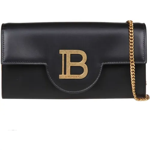 Leather Clutch with Logo , female, Sizes: ONE SIZE - Balmain - Modalova