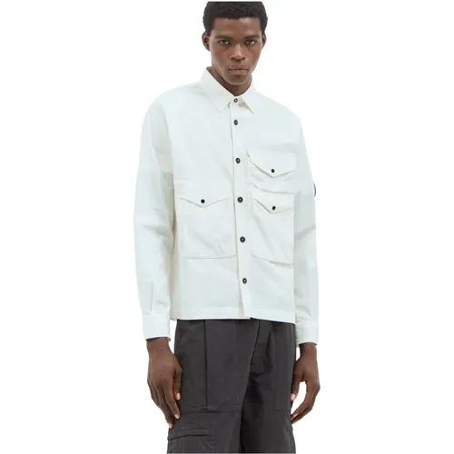 Baumwoll-Gabardine-Overshirt mit Logo-Plakette , Herren, Größe: L - C.P. Company - Modalova