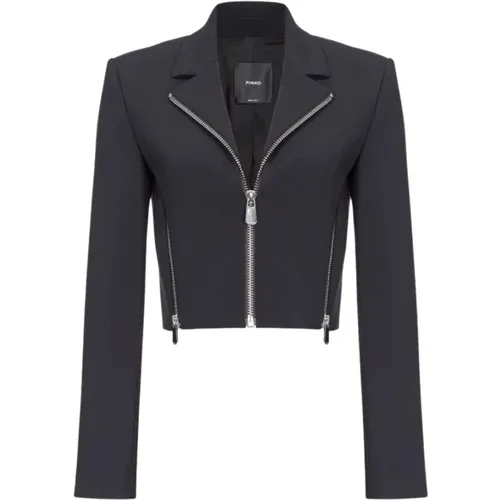 Kurze Crêpe Stretch Jacke mit Reißverschluss , Damen, Größe: M - pinko - Modalova