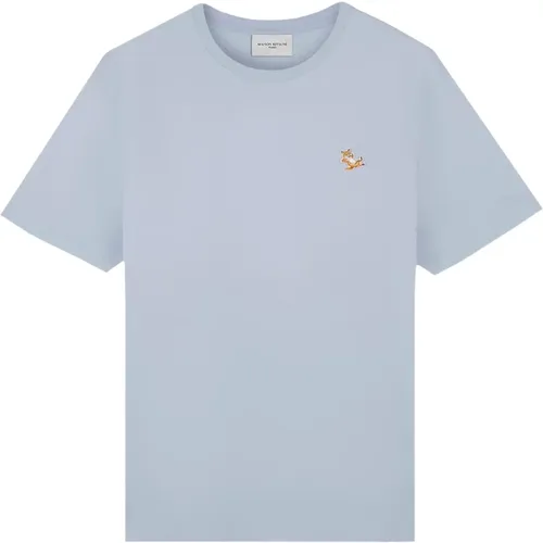 T-Shirt mit ikonischem Patch aus Baumwolle,Chillax Fox T-Shirt in Hellblau,Chillax Fox Patch Regular T-Shirt,Clear T-Shirts und Polos mit Chillax Fox - Maison Kitsuné - Modalova