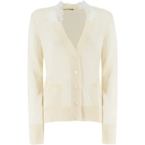 Lace Applique V-Neck Cardigan , female, Sizes: M, L, S - Ermanno Scervino - Modalova