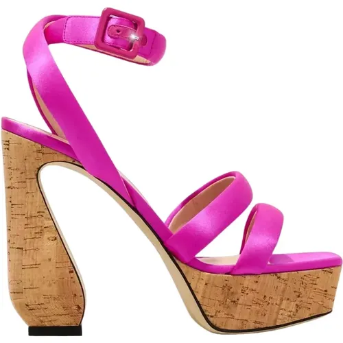 Neonpinke Korkabsatz-Sandalen - Sergio Rossi - Modalova