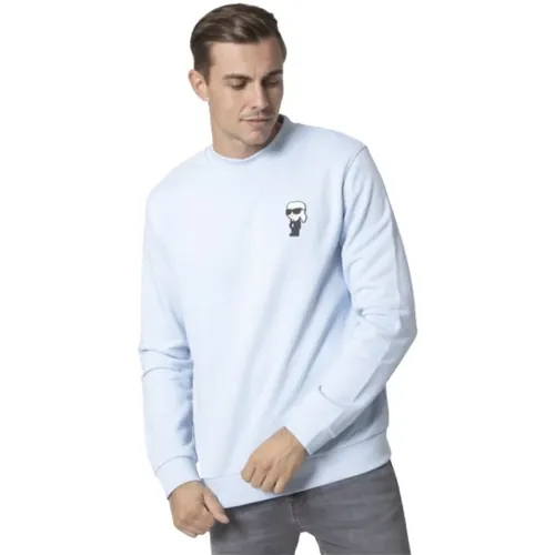 Himmelblaues ikonisches Sweatshirt , Herren, Größe: S - Karl Lagerfeld - Modalova