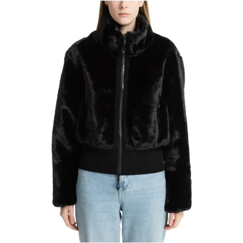 Faux Fur Zip Coat Plain Logo , female, Sizes: M, S - Emporio Armani EA7 - Modalova