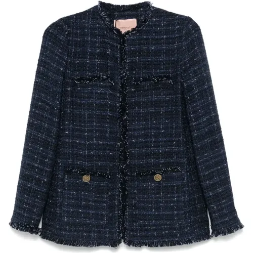 Frayed Edge Tweed Jacket , female, Sizes: M, XS, 2XS, S - Twinset - Modalova