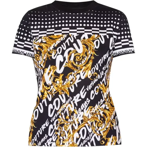 Gemustertes T-Shirt mit Barockmotiv , Damen, Größe: L - Versace Jeans Couture - Modalova