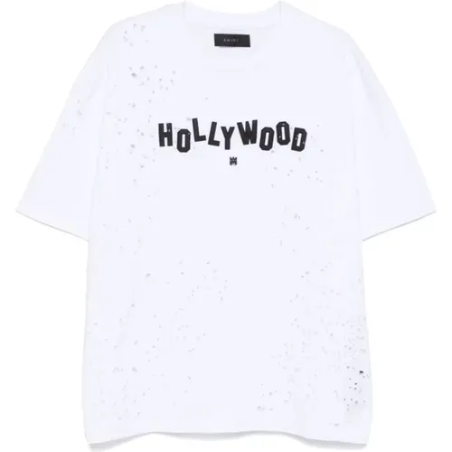 Zerstörtes Baumwoll-T-Shirt mit Hollywood-Patch , Herren, Größe: 2XL - Amiri - Modalova