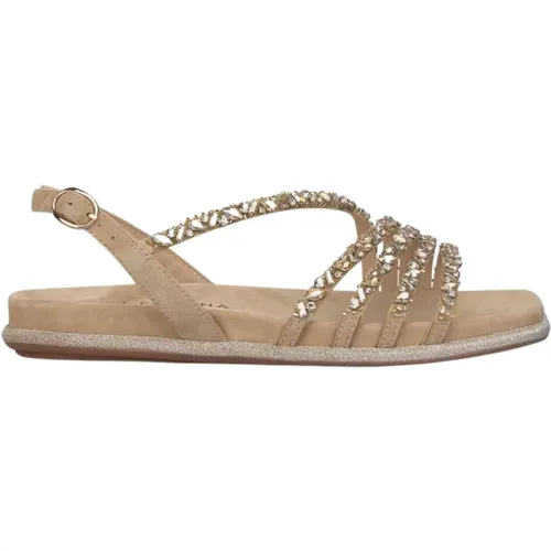 Rhinestone Cross Strap Flat Sandal , Damen, Größe: 35 EU - Alma en Pena - Modalova