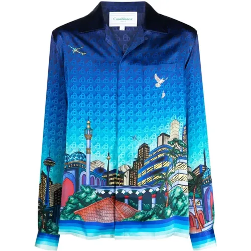 Seidensatin Nachtansicht Hemden,Seidenillustrationsdruckhemd - Casablanca - Modalova