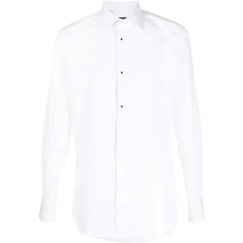 Long Sleeve Cotton Shirt with Black Pearl Button , male, Sizes: 2XL, 6XL, 4XL, XL, M, 3XL, L - Dolce & Gabbana - Modalova