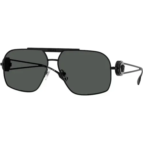 Stilvolle schwarze Sonnenbrille mit dunkelgrauen Gläsern , unisex, Größe: 62 MM - Versace - Modalova